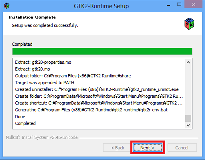 Installation of GTK2-Runtime is completed.